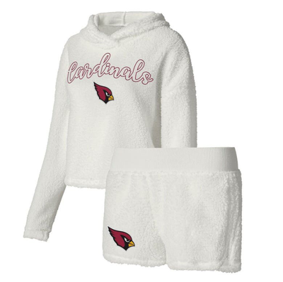 Concepts Sport Women's  White Arizona Cardinals Fluffy Pullover Sweatshirt And Shorts Sleep Set In White