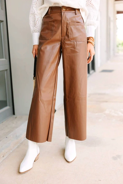Shop Fate Faux Leather Wide Leg Pants In Brown