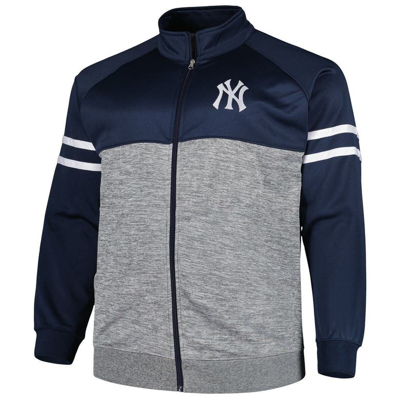 Shop Profile Navy/heather Gray New York Yankees Big & Tall Raglan Full-zip Track Jacket