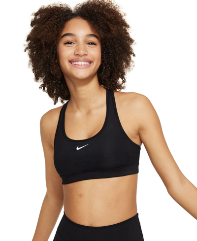 Shop Nike Big Girls Swoosh Sports Bra In Black,white