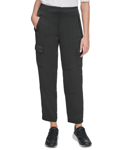 Shop Dkny Women's Zip-pocket Cargo Pants In Black