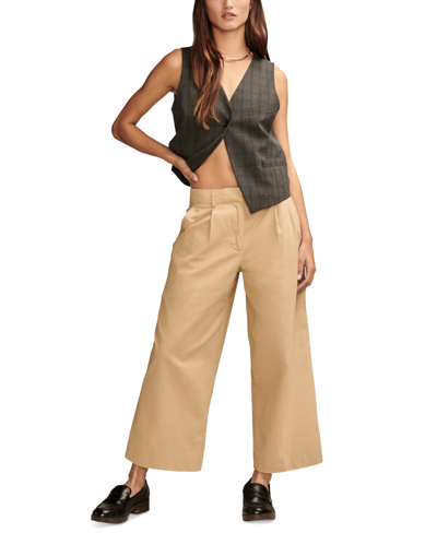 Shop Lucky Brand Women's Pleated Cropped Wide-leg Pants In Dark Khaki