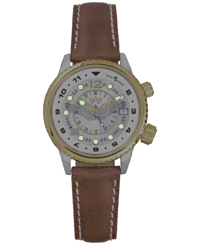 Abingdon Co. Women's Swiss Wasp Tribute Tri-time Chestnut Leather Strap Watch 33mm In White
