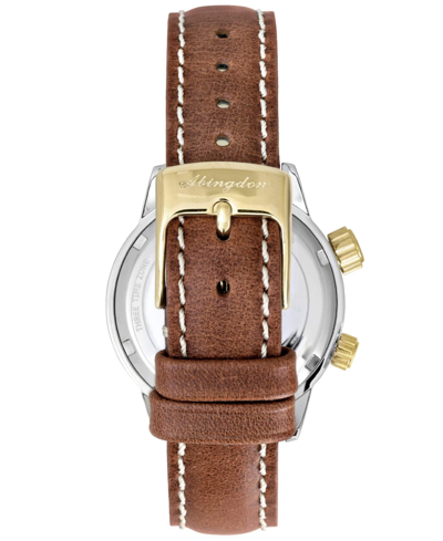 Abingdon Co. Women's Swiss Wasp Tribute Tri-time Chestnut Leather Strap Watch 33mm In White