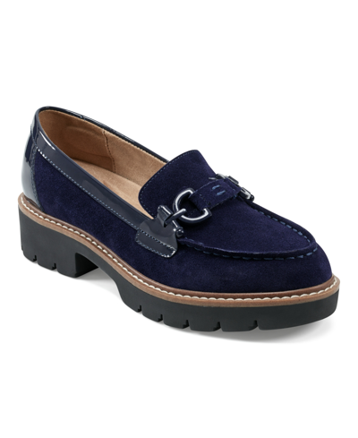 Shop Easy Spirit Women's Eflex Kinndle Slip-on Lug Sole Casual Loafers In Dark Blue Suede Multi- Suede,leather