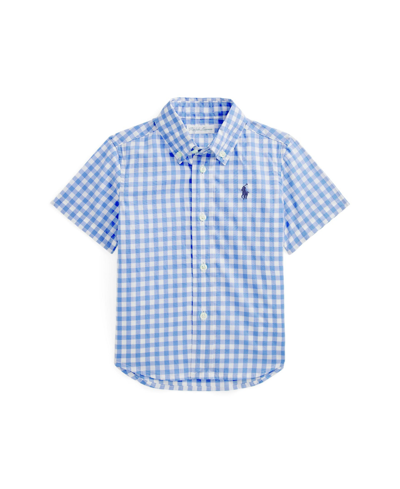 Shop Polo Ralph Lauren Baby Boys Gingham Poplin Short Sleeve Shirt In Blue,white