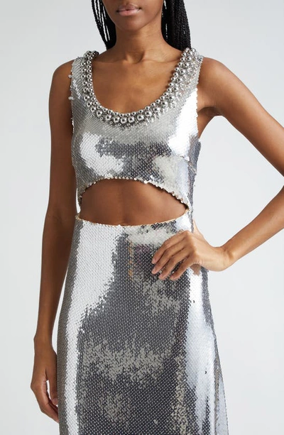 Shop Rabanne Sequin Cutout Maxi Dress In Silver