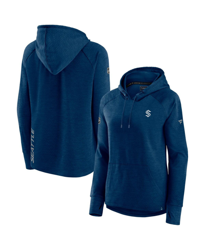 Shop Fanatics Women's  Heather Deep Sea Blue Seattle Kraken Authentic Pro Pullover Hoodie