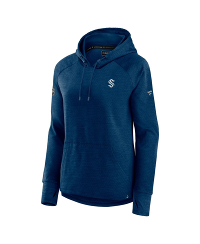 Shop Fanatics Women's  Heather Deep Sea Blue Seattle Kraken Authentic Pro Pullover Hoodie