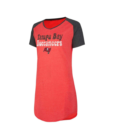 Shop Concepts Sport Women's  Red, Black Distressed Tampa Bay Buccaneers Raglan V-neck Nightshirt In Red,black