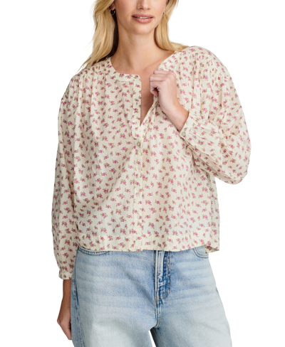 Shop Lucky Brand Women's Floral-print Smocked Blouse In Egret Multi