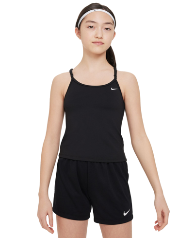 Shop Nike Big Girls Dri-fit Indy Tank Sports Bra In Black,white