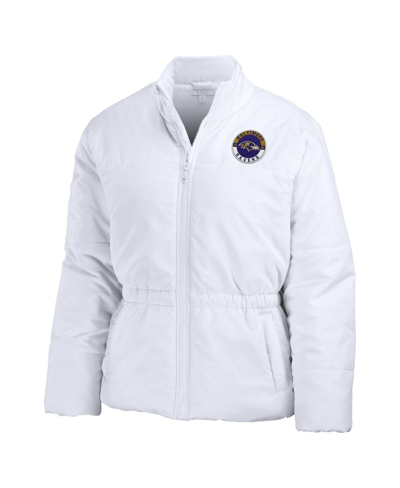 Wear By Erin Andrews White Baltimore Ravens Packaway Full-zip Puffer Jacket In White