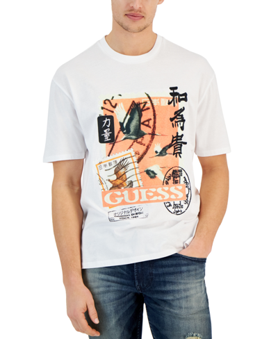 Shop Guess Men's Arrival Date Logo Graphic T-shirt In Pure White