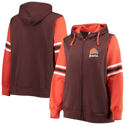 Shop Fanatics Branded Brown/orange Cleveland Browns Plus Size Primary Logo Script Full-zip Hoodie