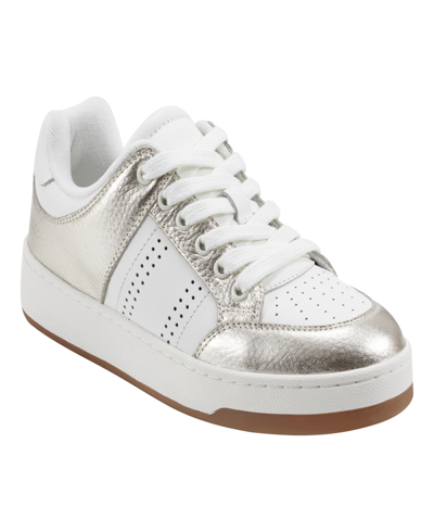 Shop Marc Fisher Ltd Women's Flynnt Casual Lace-up Sneakers In Ivory Metallic Leather