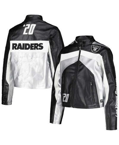 Shop The Wild Collective Women's  Black Las Vegas Raiders Faux Leather Full-zip Racing Jacket