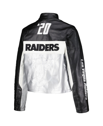 The Wild Collective Black Las Vegas Raiders Faux Leather Full-zip Racing Jacket In Black