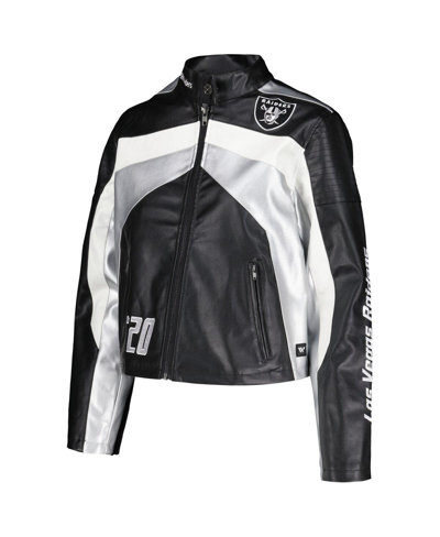 The Wild Collective Black Las Vegas Raiders Faux Leather Full-zip Racing Jacket In Black