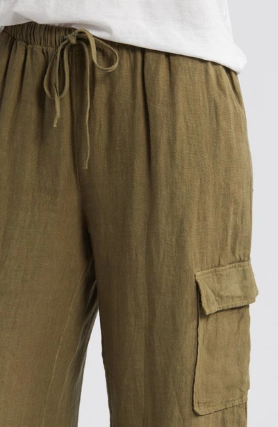Shop Caslon (r) Drawstring Wide Leg Linen Cargo Pants In Olive Burnt