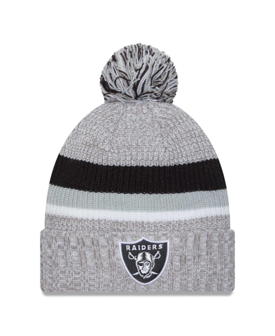 New Era Heather Gray Las Vegas Raiders Cuffed Knit Hat With Pom In Heather Gray