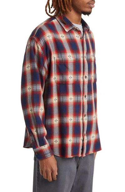 Shop Vans Elmbrook Flannel Button-up Shirt In Dress Blues-chili Pepper