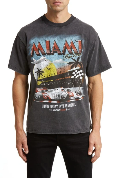 Shop Alpha Collective Miami Racing Cotton Graphic T-shirt In Vintage Black