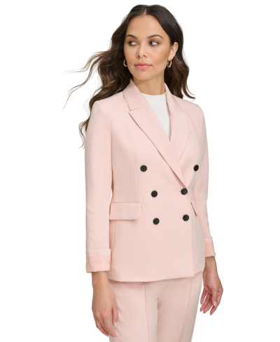 Shop Dkny Petite Double Breasted Blazer In Pale Blush