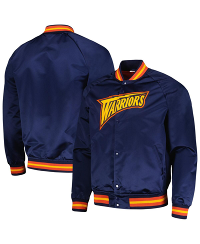Mitchell & Ness Navy Golden State Warriors Hardwood Classics  Throwback Wordmark Raglan Full-snap Ja In Navy