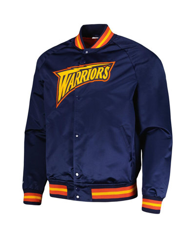 Mitchell & Ness Navy Golden State Warriors Hardwood Classics  Throwback Wordmark Raglan Full-snap Ja In Navy