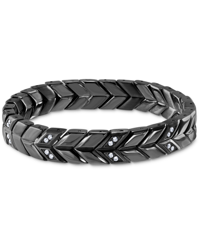 Shop Blackjack Men's Cubic Zirconia Chevron Link Bracelet In Stainless Steel In Black
