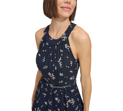 Shop Tommy Hilfiger Petite Floral Halter Belted Midi Dress In Bal Pk,sky