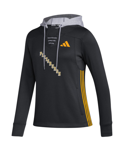 Adidas Originals Women's Adidas Black Pittsburgh Penguins Refresh Skate Lace Aeroready Pullover Hoodie In Black