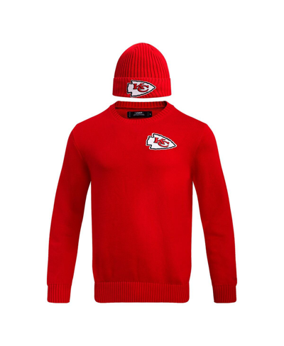 Pro Standard Men's  Red Kansas City Chiefs Crewneck Pullover Sweater And Cuffed Knit Hat Box Gift Set In Red