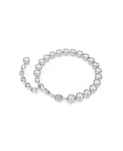 Swarovski Round Cut, White, Rhodium Plated Imber Tennis Bracelet In Silver