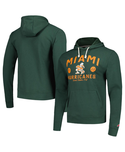 Shop League Collegiate Wear Men's  Green Distressed Miami Hurricanes Bendy Arch Essential Pullover Hoodie