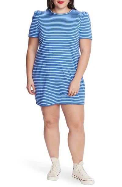 Shop Court & Rowe Stripe Puff Sleeve Cotton Knit T-shirt Dress In Villa Azul