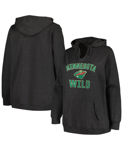 Shop Profile Women's  Heather Charcoal Minnesota Wild Plus Size Arch Over Logo Pullover Hoodie