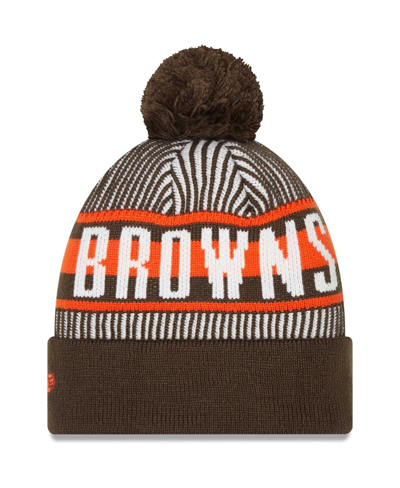 New Era Brown Cleveland Browns Striped Cuffed Knit Hat With Pom In Brown
