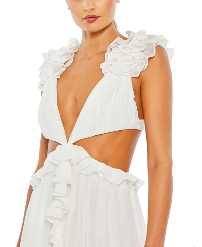 Shop Mac Duggal Women's Ruffled Cut-out V Neck Mini Dress In White