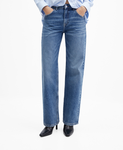Shop Mango Women's Mid-rise Straight Jeans In Medium Blue