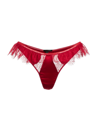 Shop Kiki De Montparnasse Women's Camaret Lace-trim Satin Thong In Red