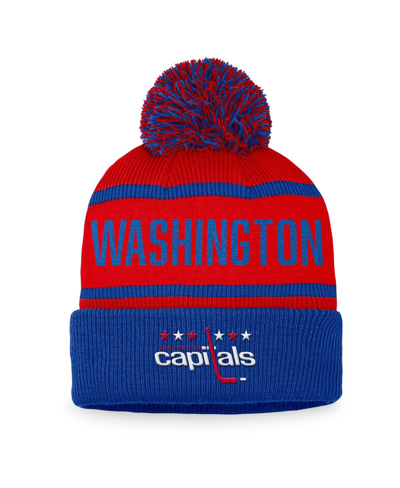 Shop Fanatics Men's  Red, Royal Washington Capitals Vintage-like Heritage Cuffed Knit Hat With Pom In Red,royal