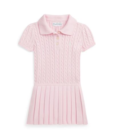 Shop Polo Ralph Lauren Baby Girls Mini Cable Cotton Blend Polo Dress In Hint Of Pink With Deckwash White