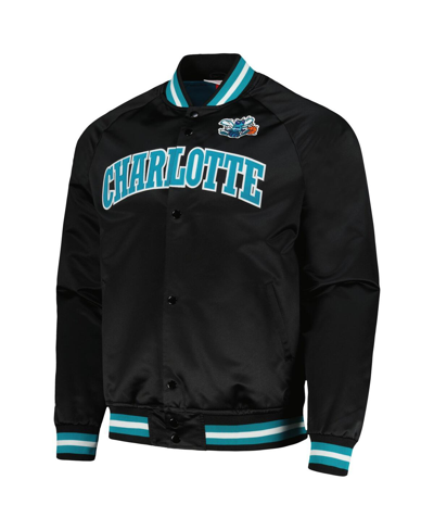 Mitchell & Ness Black Charlotte Hornets Hardwood Classics  Throwback Wordmark Raglan Full-snap Jacke In Black