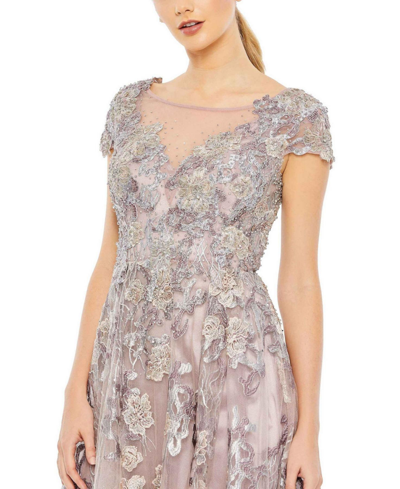 Shop Mac Duggal Women's Embroidered Cap Sleeveless A Line Dress In Lilac
