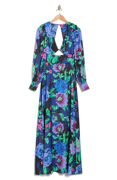 Shop Afrm Dolores Floral Long Sleeve Cutout Maxi Dress In Midnight Bouquet