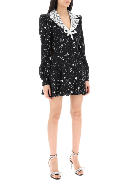 Shop Alessandra Rich Mini Dress With Lace Collar In Black,white