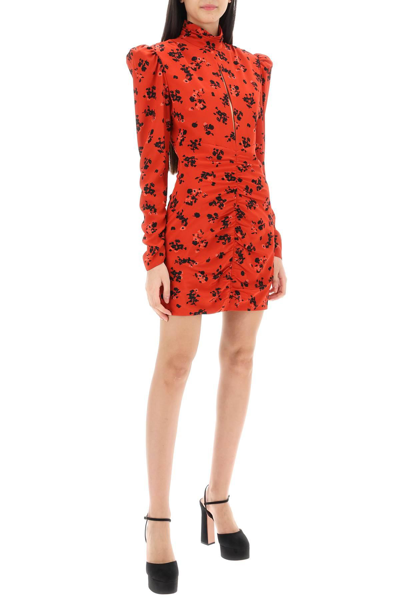 Shop Alessandra Rich High-neck Floral Mini Dress In Red