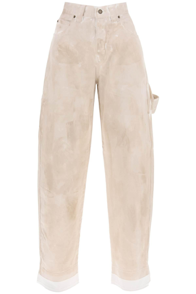 Shop Darkpark Audrey Marble-effect Cargo Jeans In Beige,white